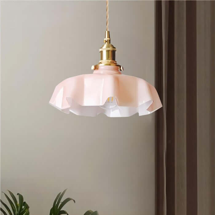 Retro Pendellampe i creme glas blomsterdesign