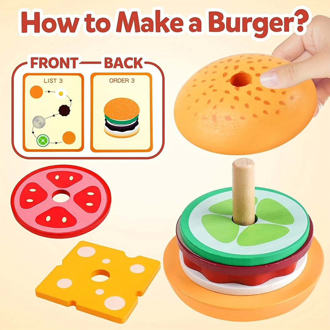 Montessori Træ Stablespil Burger - Finmotorik & Kreativitet