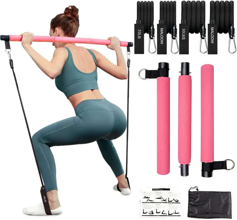 Pilatesstang med modstandsbånd til træning
