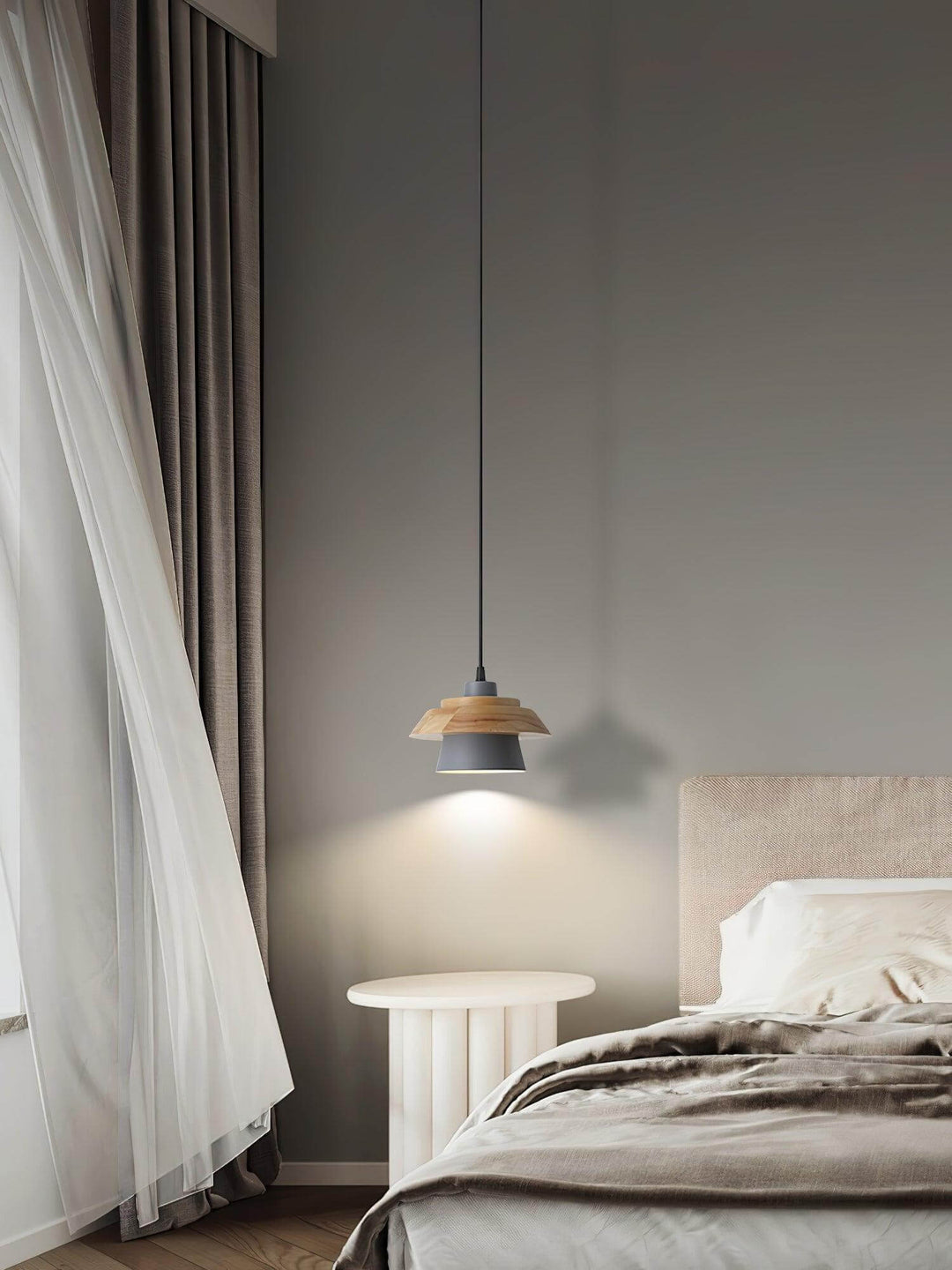 Træ og Sten Pendel Designer Lampe