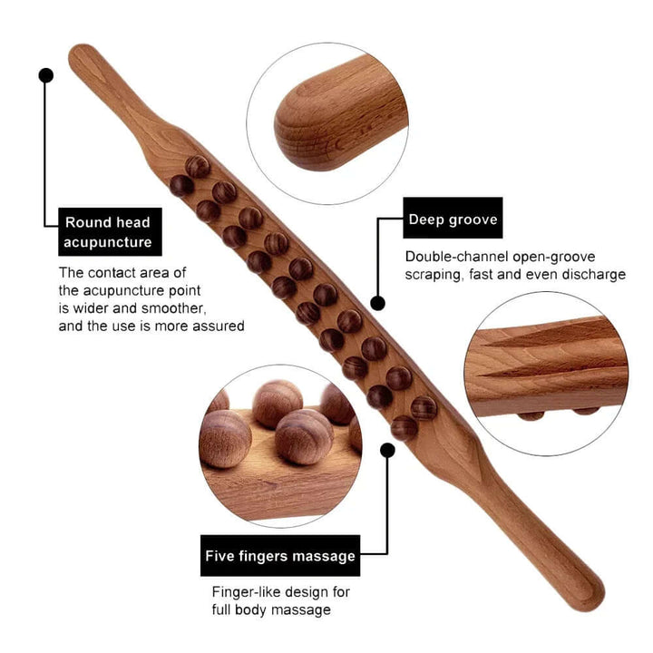 Træ Gua Sha Massagestav 60 cm - Dyb Afslapning