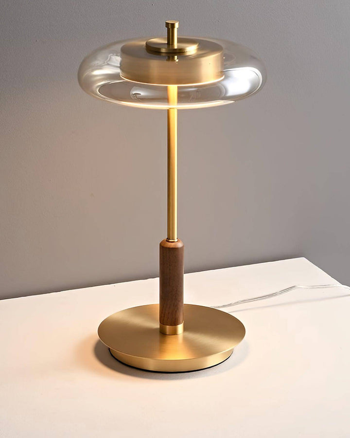Moderne Designer Bordlampe i Glas, Træ og Metal