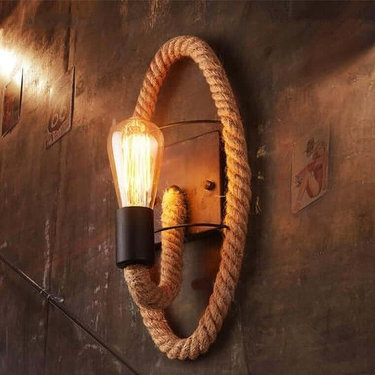 Vintage væglampe i industrielt design med reb