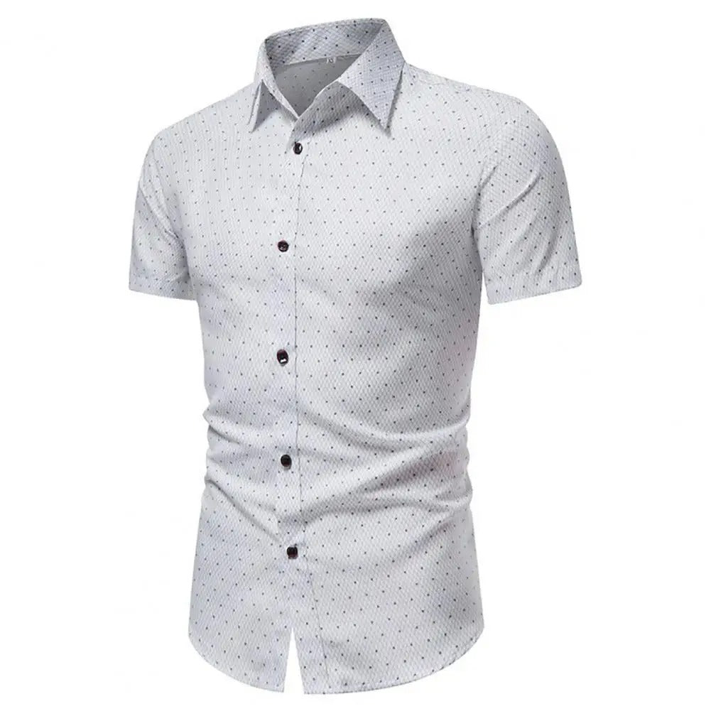Stilfuld kortærmet mønstret herreskjorte, elegant til både fritid og business casual.