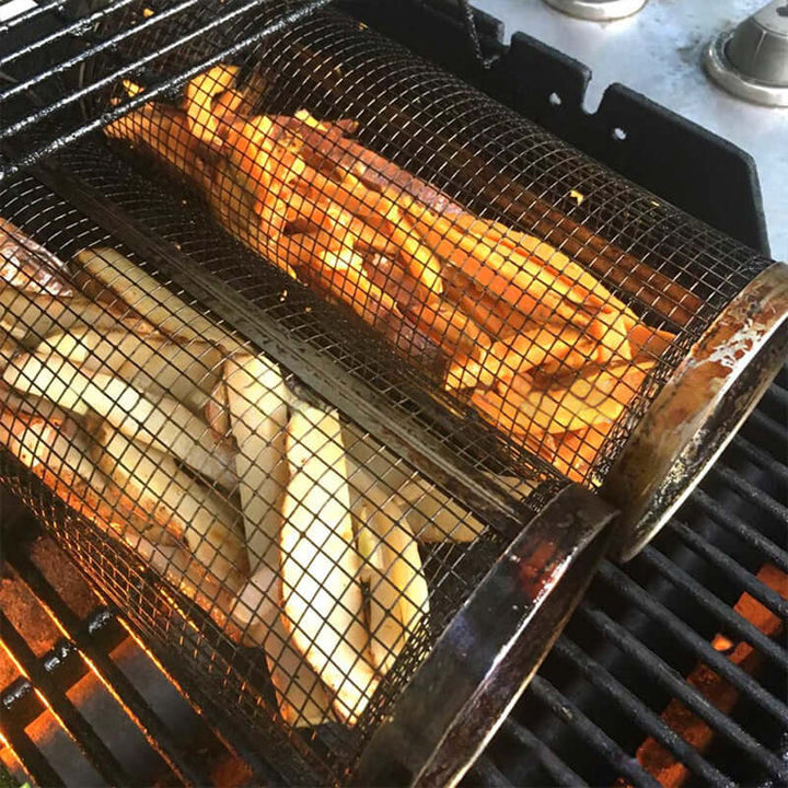 Roterende grillkurv i rustfrit stål