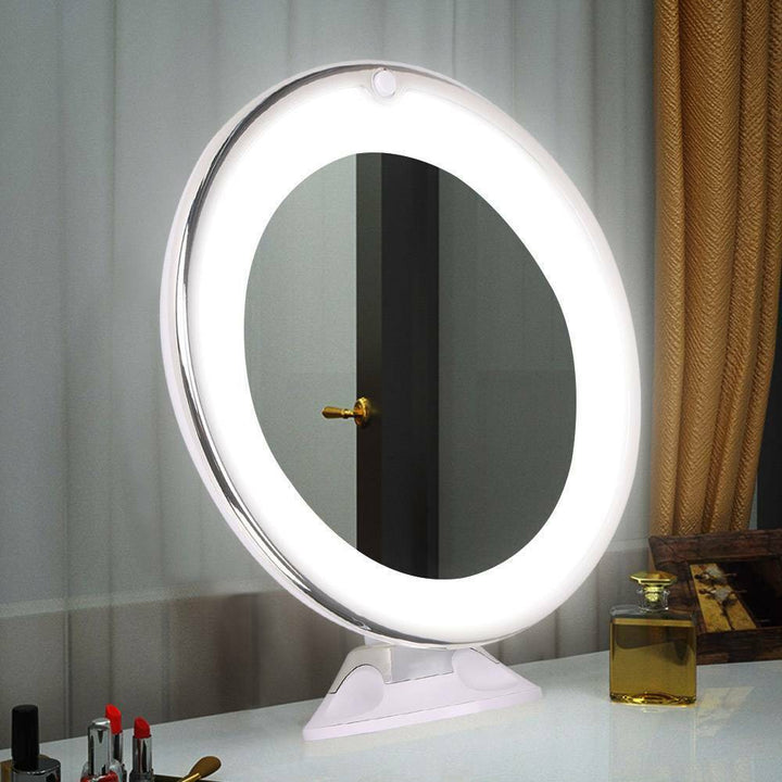 Fleksibelt forstørrelsesspejl med 360° rotation og skarpt LED-lys til perfekt makeup på farten.