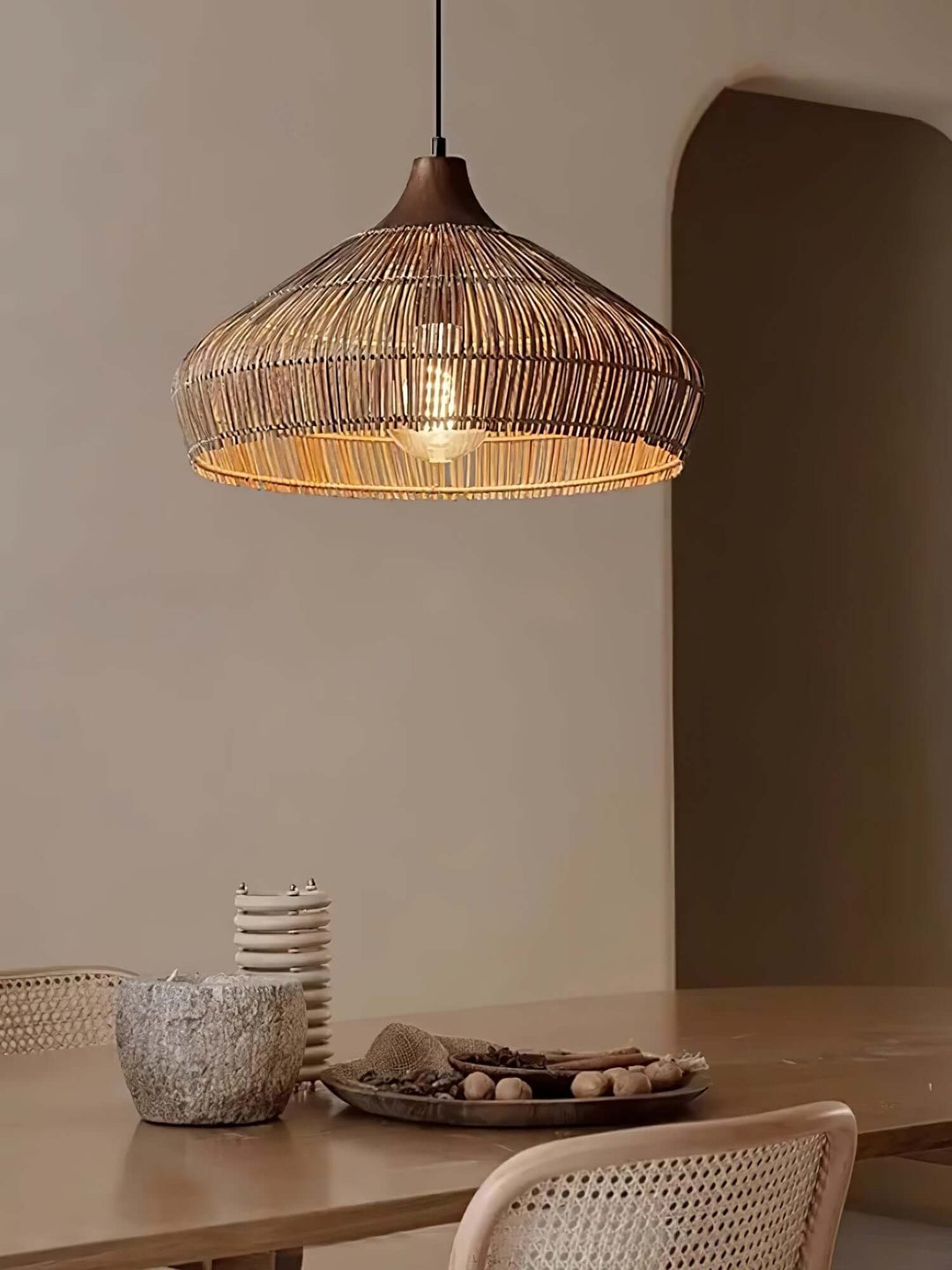 Hængelampe af Rattan og Træ