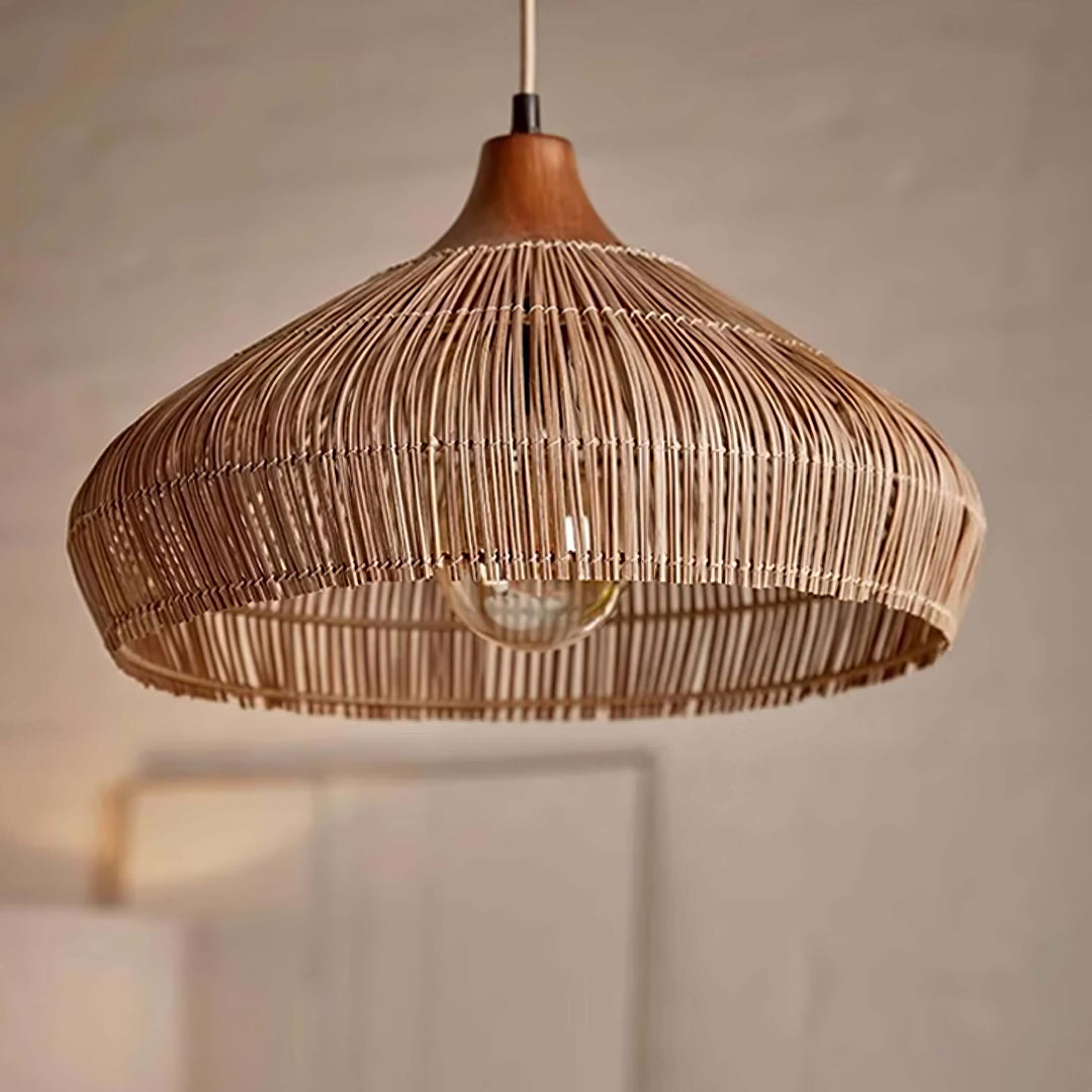 Hængelampe af Rattan og Træ