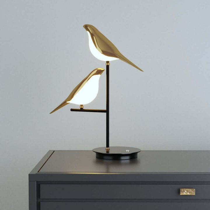 Moderne LED-bordlampe med fugledesign