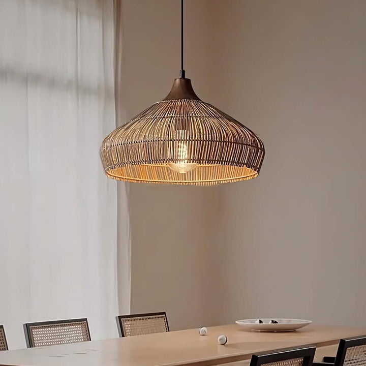 Hængelampe af Rattan og Træ