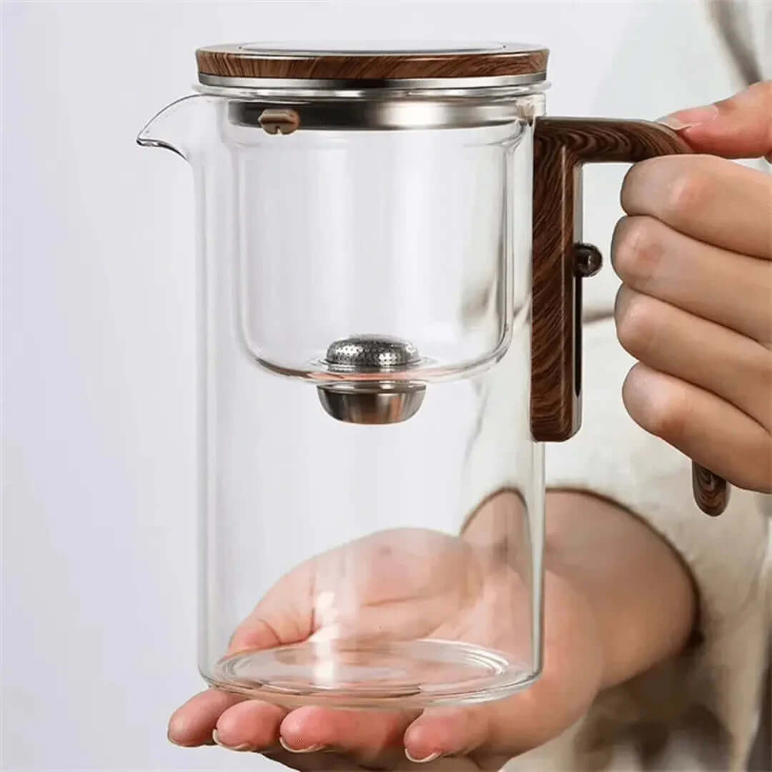 Glas tekande med træhåndtag - elegant teglæde