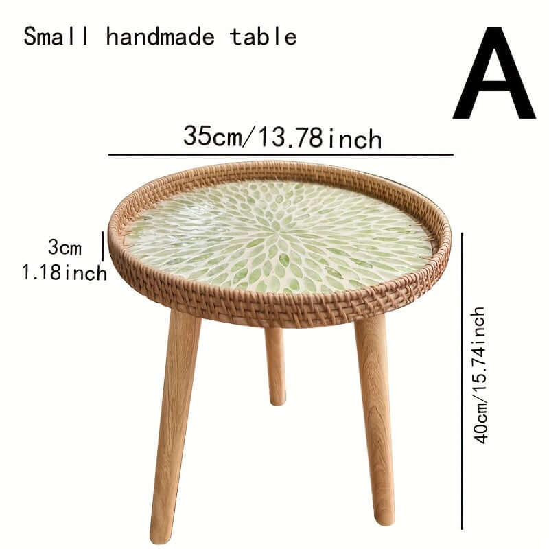 Rund rattan sidebord i naturtræ