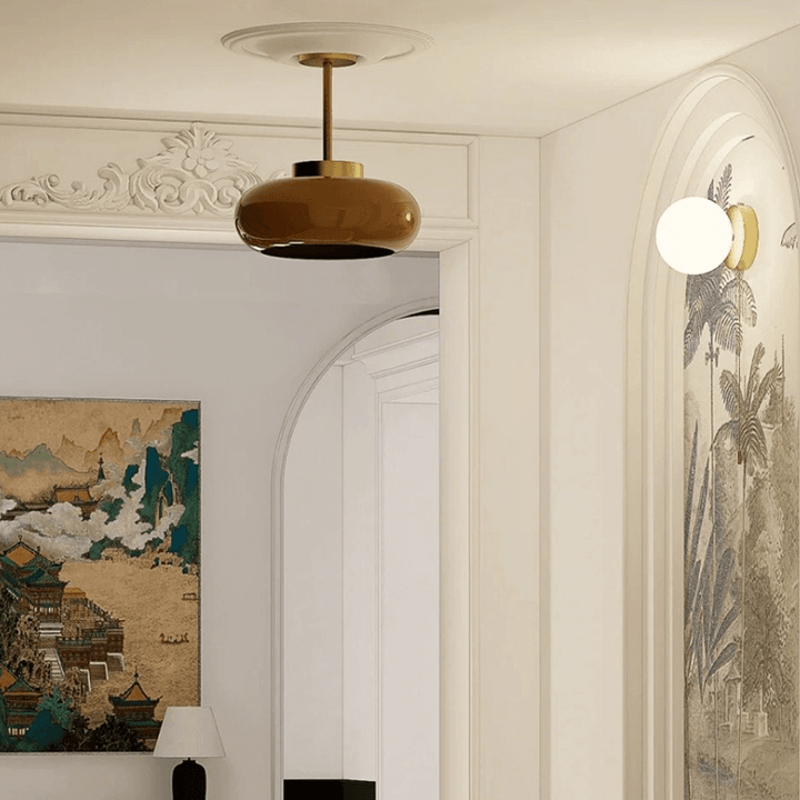 Vintage loft loftlampe med orange glasskærm