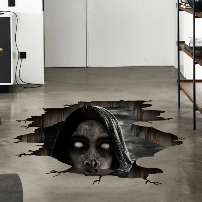 Flere 3D Halloween dekorationer til væg og gulv. Inkluderer uhyggelige motiver for den perfekte fest.