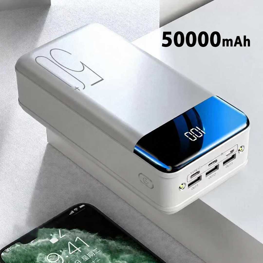 Bærbar Powerbank 50.000mAh - Hurtigopladning