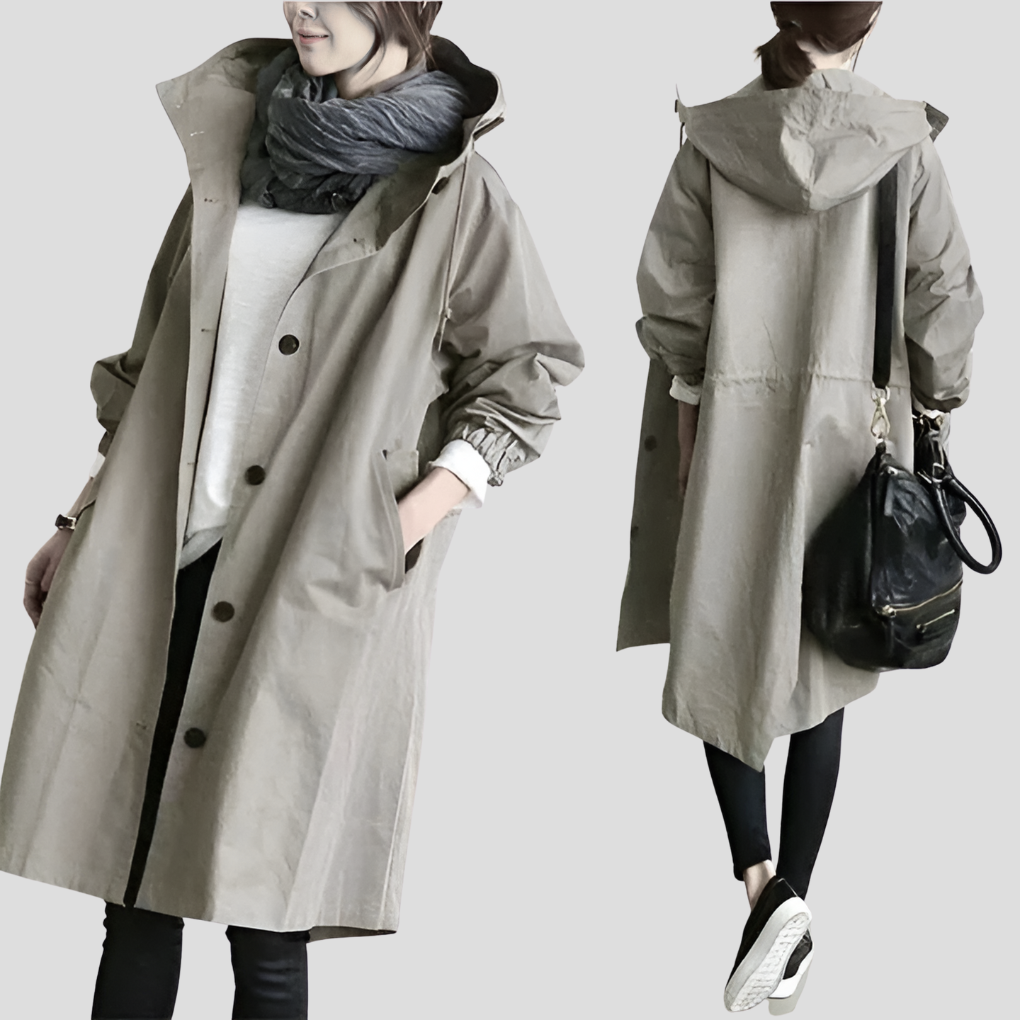 Stilfuld dame vandtæt oversized mellemlang trenchcoat, perfekt til forårs- og efterårsmode.