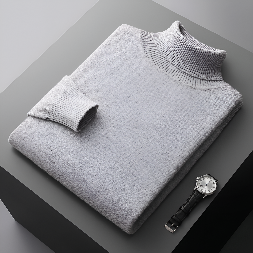 Mænds luksuriøse rullekravesweater i blød strik. Komfortabel herresweater til elegant hverdagsbrug og vinterbeklædning.