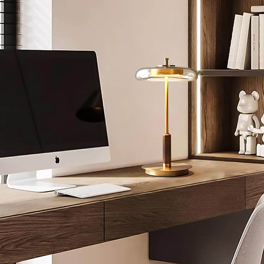 Moderne Designer Bordlampe i Glas, Træ og Metal