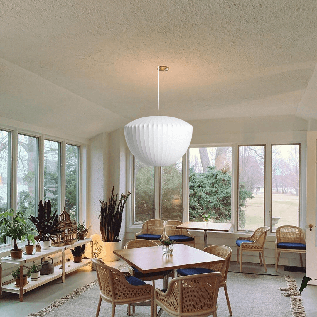 Moderne loftslampe i silke og stål
