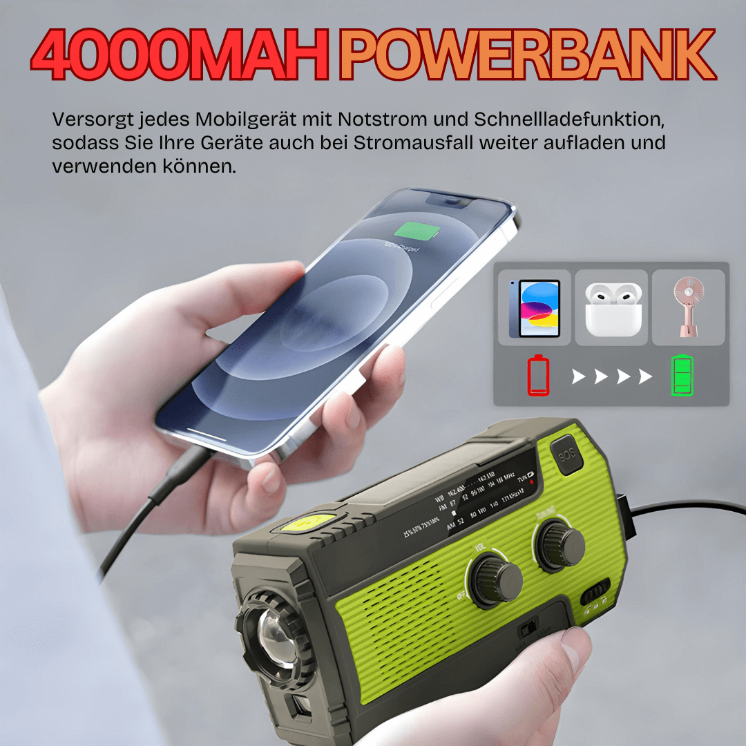 Bærbart Nødradio Solar Håndsvingradio Powerbank
