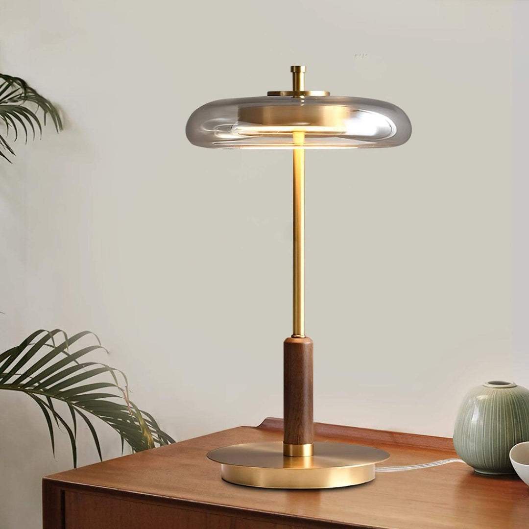 Moderne Designer Bordlampe i Glas, Træ og Metal