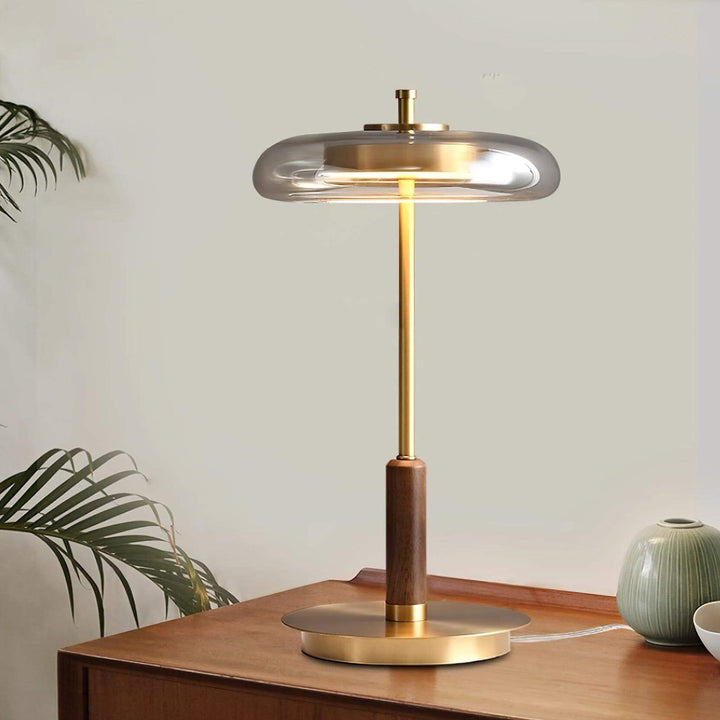 Moderne Designer Bordlampe i Glas, Træ og Metal