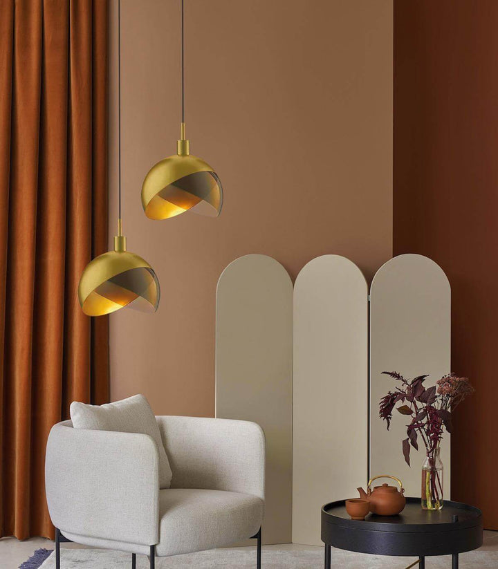 Guld Pendel Lampe med Røgfarvet Glas