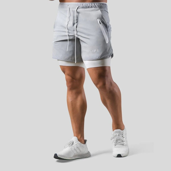 2-i-1 Herre træningsshorts, sporty og komfortabel med indbyggede kompressionsbukser og lommer, sort
