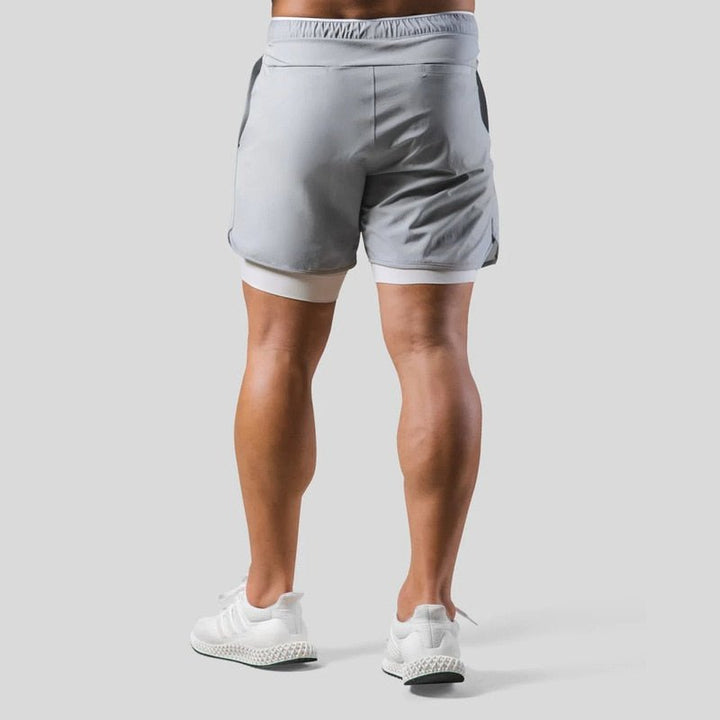 2-i-1 Herre træningsshorts, sporty og komfortabel med indbyggede kompressionsbukser og lommer, sort