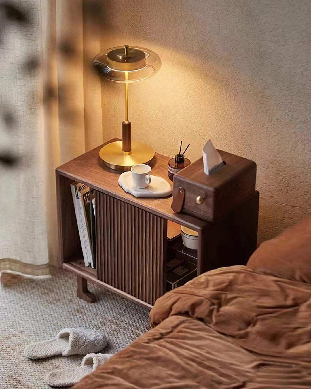 Moderne Designer Bordlampe i Glas, Træ og Metal