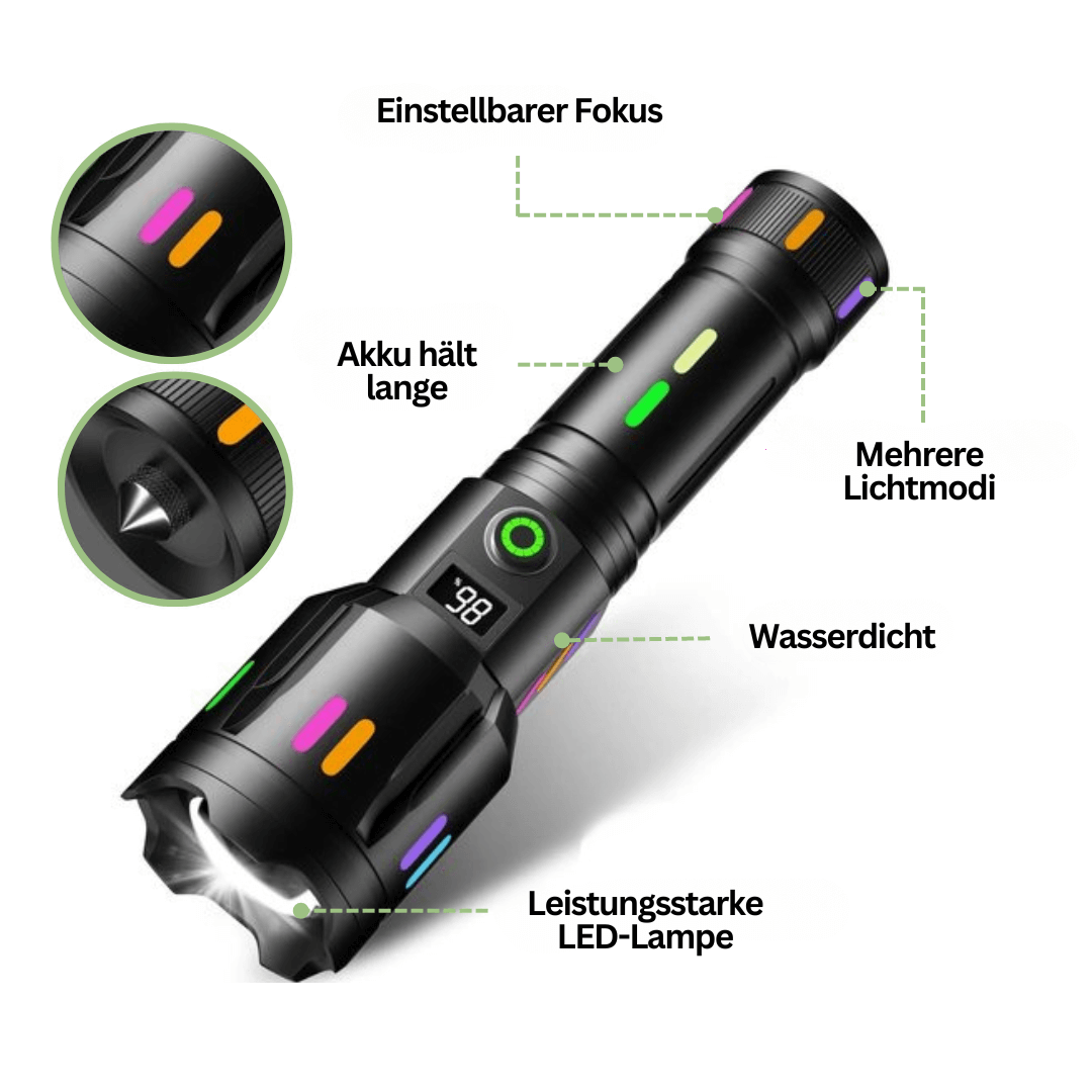 9000 Lumen Genopladelig LED Lommelygte