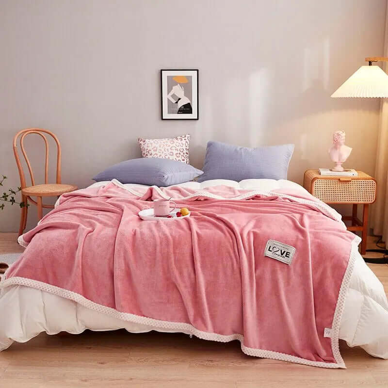 Hyggelig Rosa Flanell Fleece Tæppe