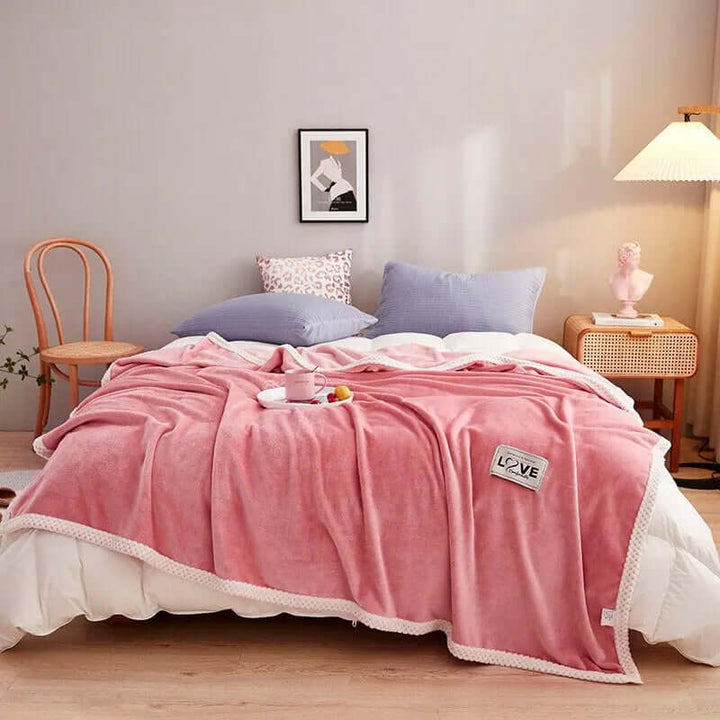 Hyggelig Rosa Flanell Fleece Tæppe
