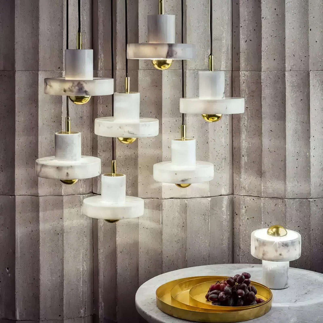 Marmor Pendellampe med Integreret LED-Lys