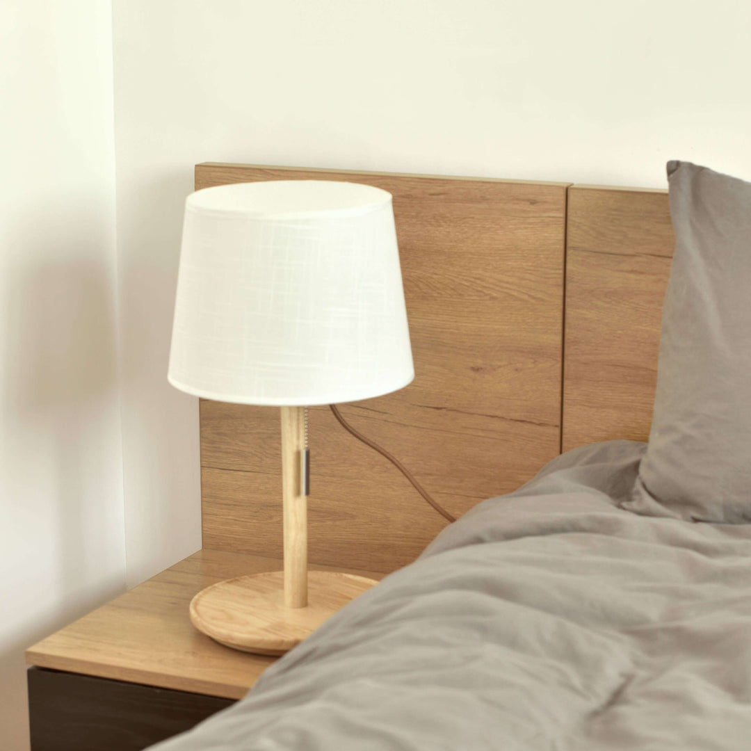 Design Bordlampe Valnøddetræ med Tekstilskærm