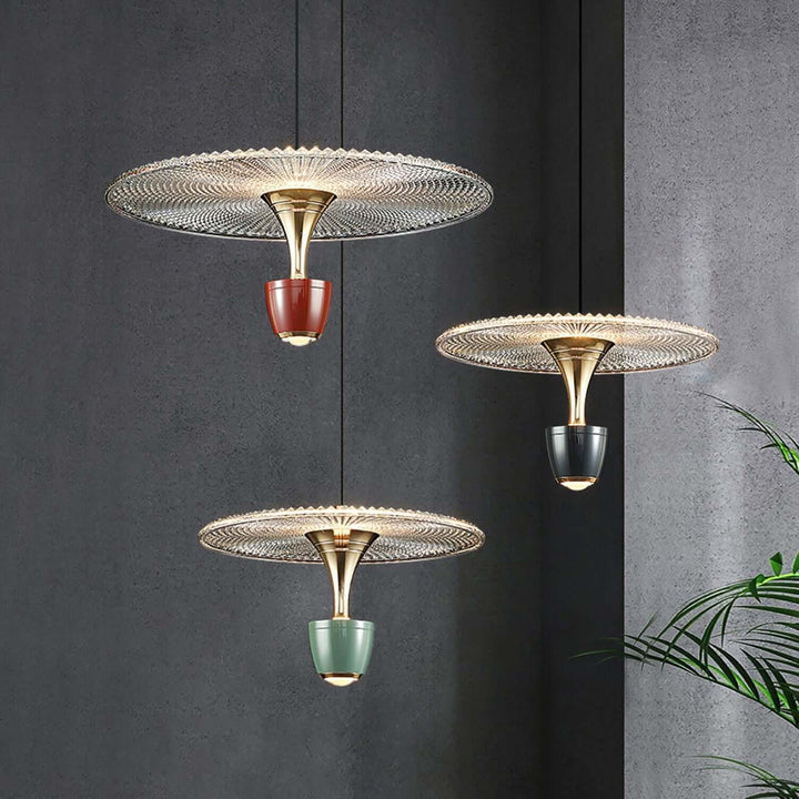 Moderne LED-pendellampe, diskformet