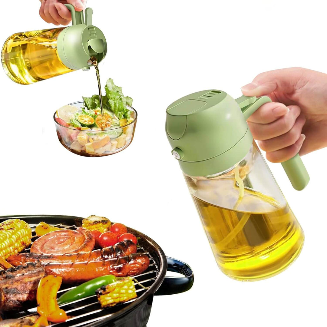 2-i-1 Oliespray & -dispenser, 470 ml glasflaske