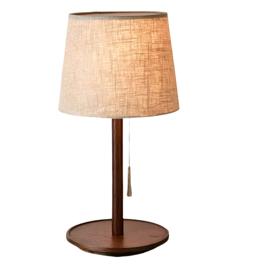 Design Bordlampe Valnøddetræ med Tekstilskærm