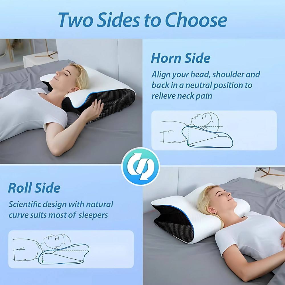 Komfortabel ergonomisk hovedpude, der støtter nakken og ryggen, lindrer smerter og sikrer sund søvn.