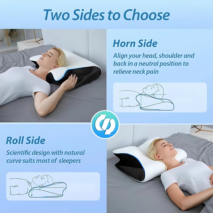 Komfortabel ergonomisk hovedpude, der støtter nakken og ryggen, lindrer smerter og sikrer sund søvn.