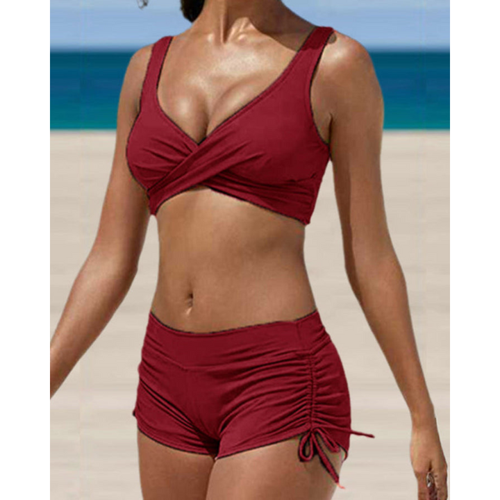 Komfortabel kvinde todelt bikini i nylon spandex med højtaljet mavekontrol og justerbar top.