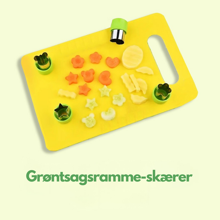 Farverige køkkenredskaber til børn i BPA-fri plast. Legekøkkenet bliver levende med dette madlavningssæt.