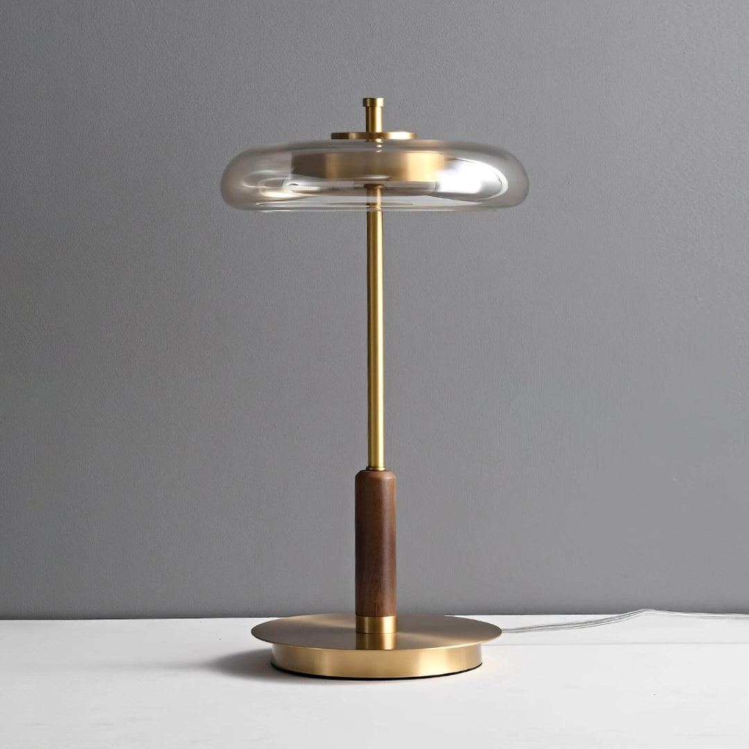 Moderne Designer Bordlampe i Glas, Træ og Metal
