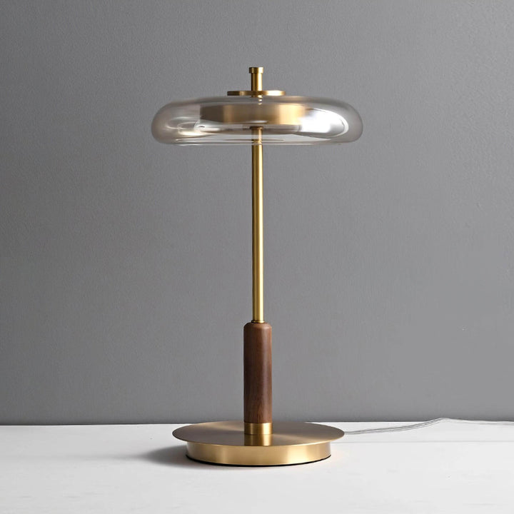 Moderne Designer Bordlampe i Glas, Træ og Metal