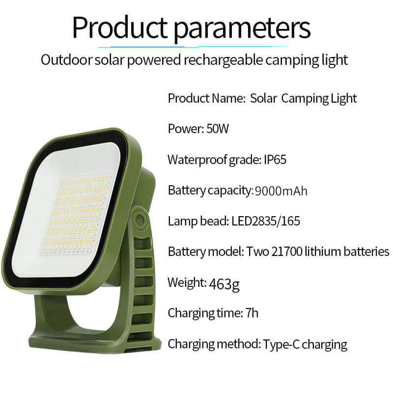 80W LED Solar Campinglampe med Magnet & Zoom