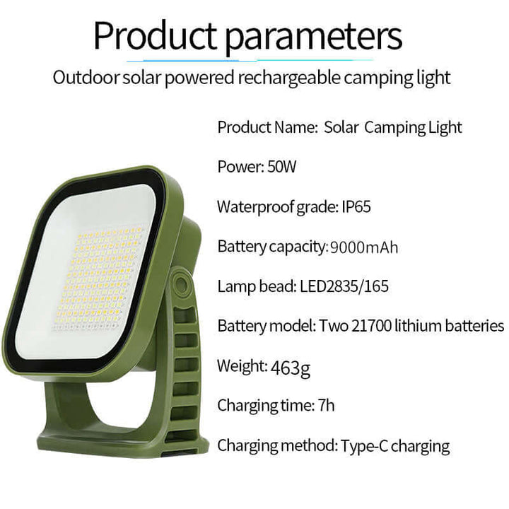 80W LED Solar Campinglampe med Magnet & Zoom