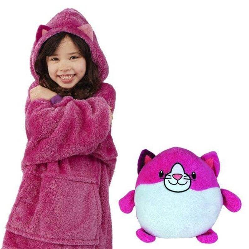 Børne hygge-hoodie med integreret plysdyr