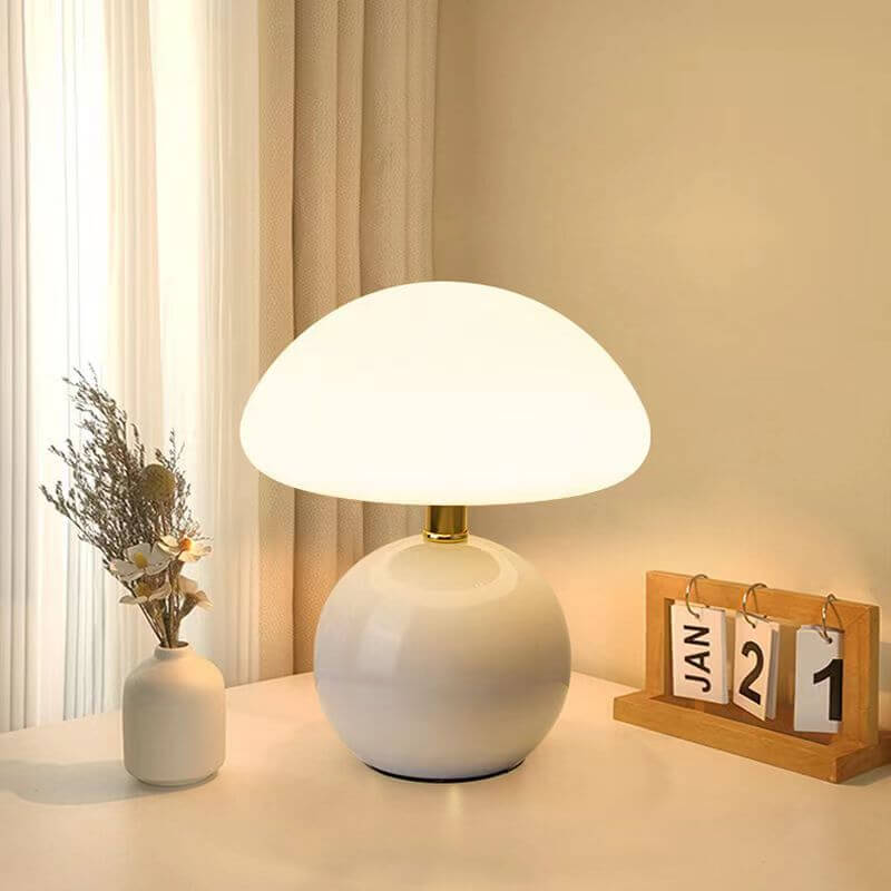Mushroom Design Bordlampe i Keramik Creme