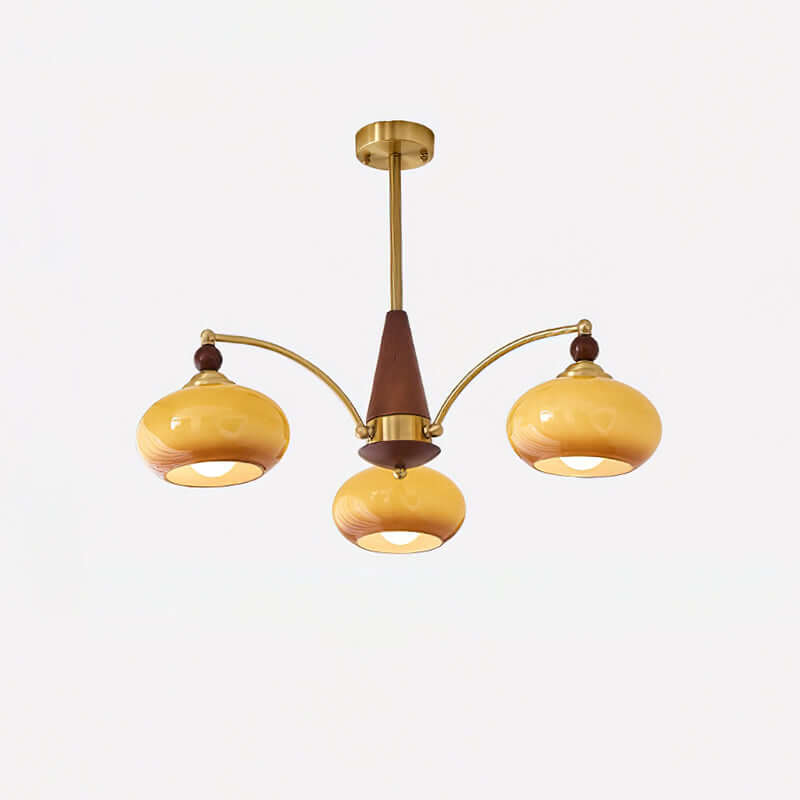 Elegant Retro Lysekrone i Træ og Messing