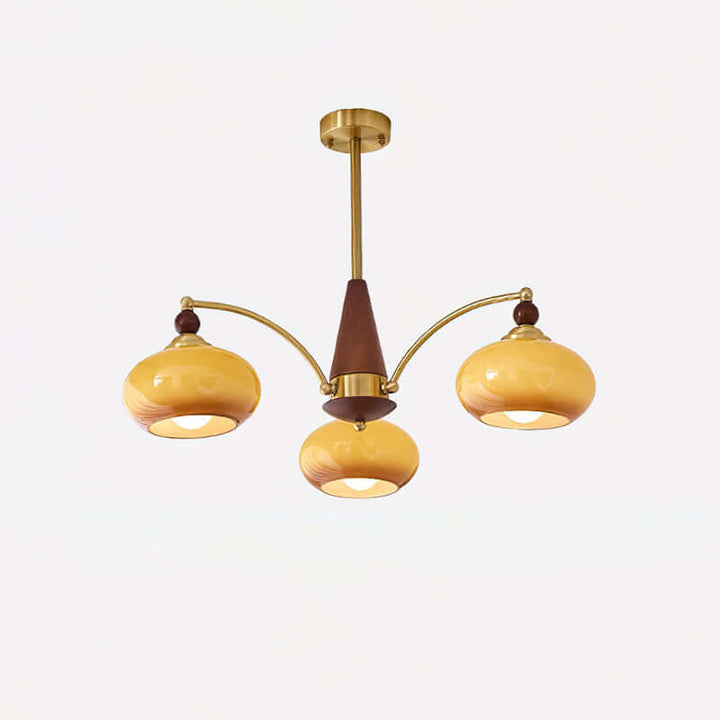 Elegant Retro Lysekrone i Træ og Messing